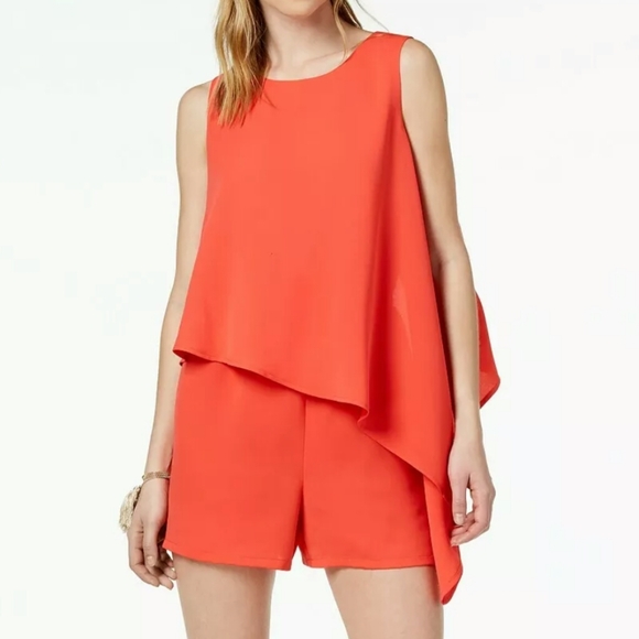 Bar III Pants - BAR III Med Orange Sleeveless Asymmetrical romper
